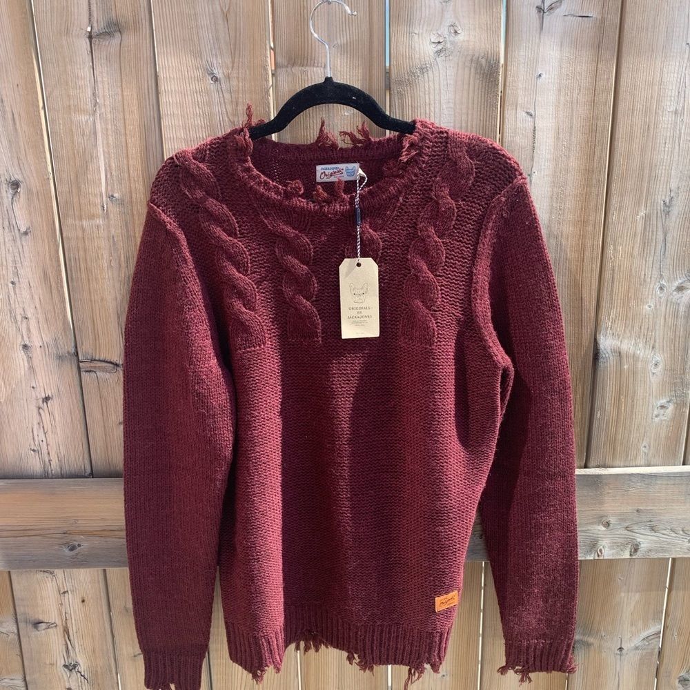 NWT Jack and Jones Burgundy Distressed Sweater